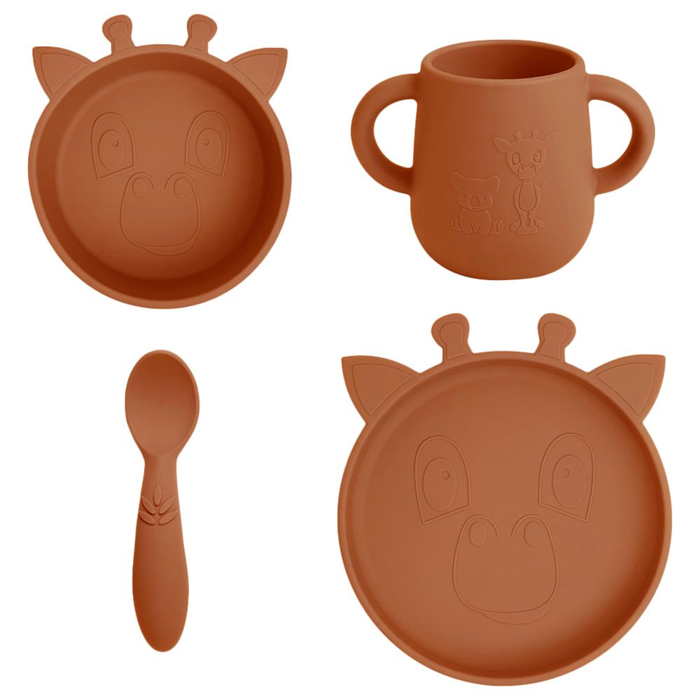 Nuuroo - Lykke Silicone Dinner Set Giraffe - Caramel Cafe - 4pcs