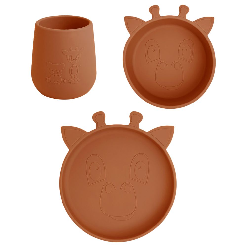 Nuuroo - Judi Silicone Dinner Set Giraffe - Caramel Cafe - 3pcs