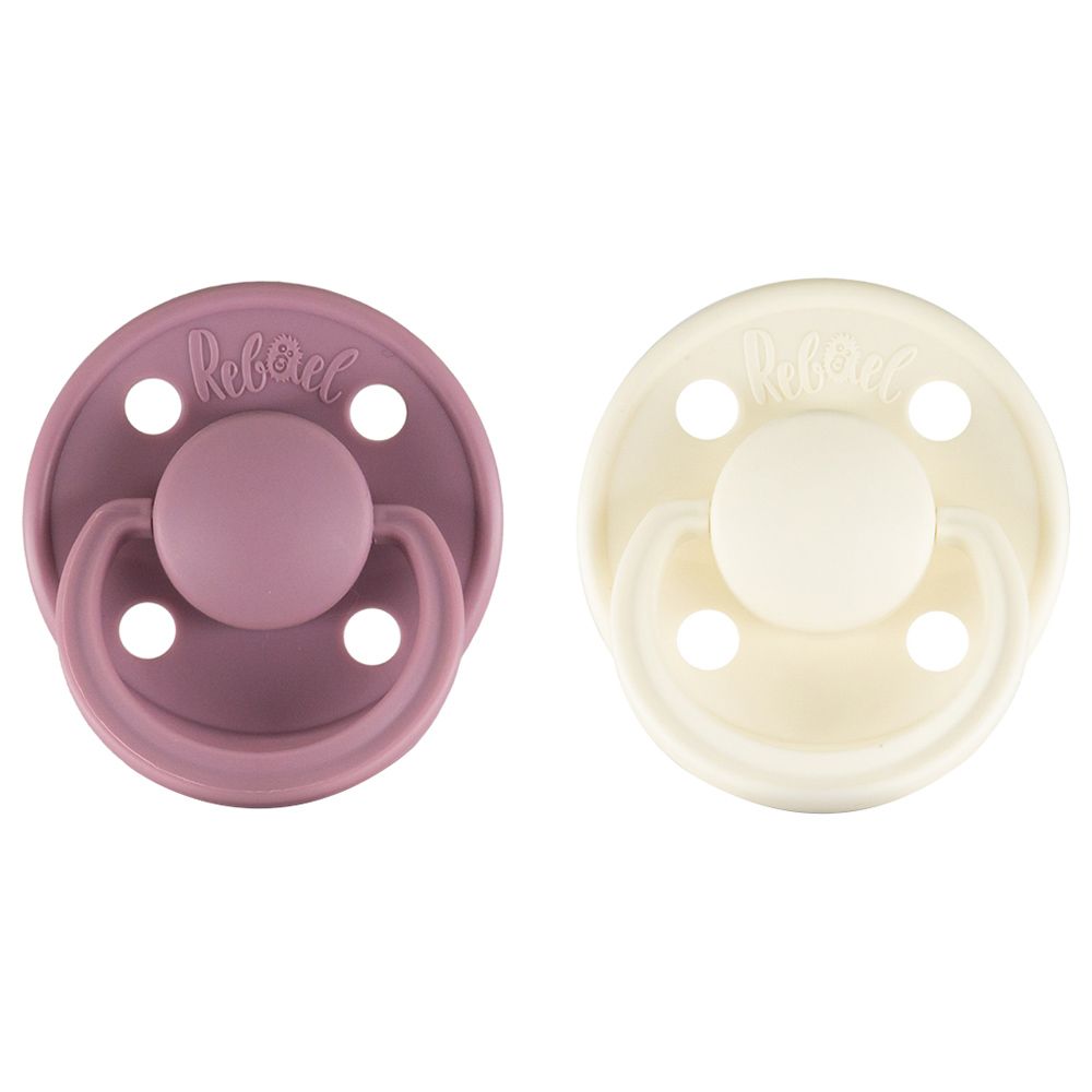 Rebael - Mono Round Pacifier S1 0-6M - Pack of 2 - Plum/Champagne