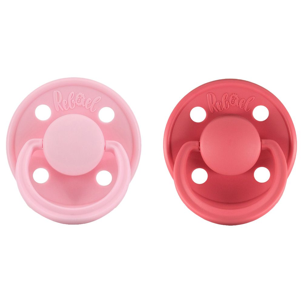 Rebael - Mono Round Pacifier S1 0-6M - Pack of 2 - Sweet Pink/Salmon