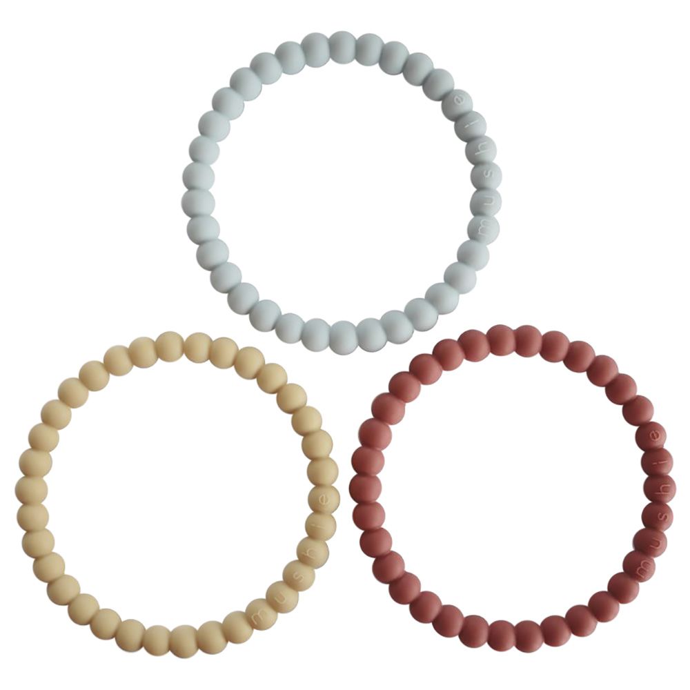 Mushie - Silicone Pearl Teether Bracelets - Mellow,Terracotta,Periwinkle