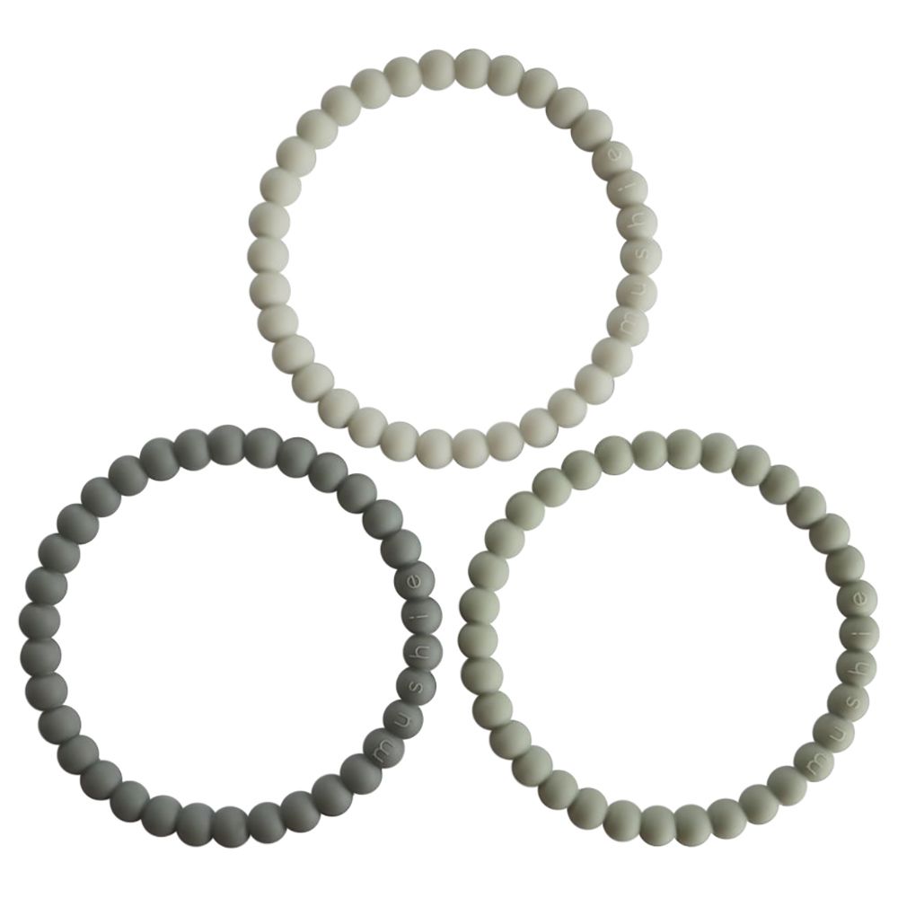 Mushie - Silicone Pearl Teether Bracelets - Green Tea,Cool Grey,Sea Salt