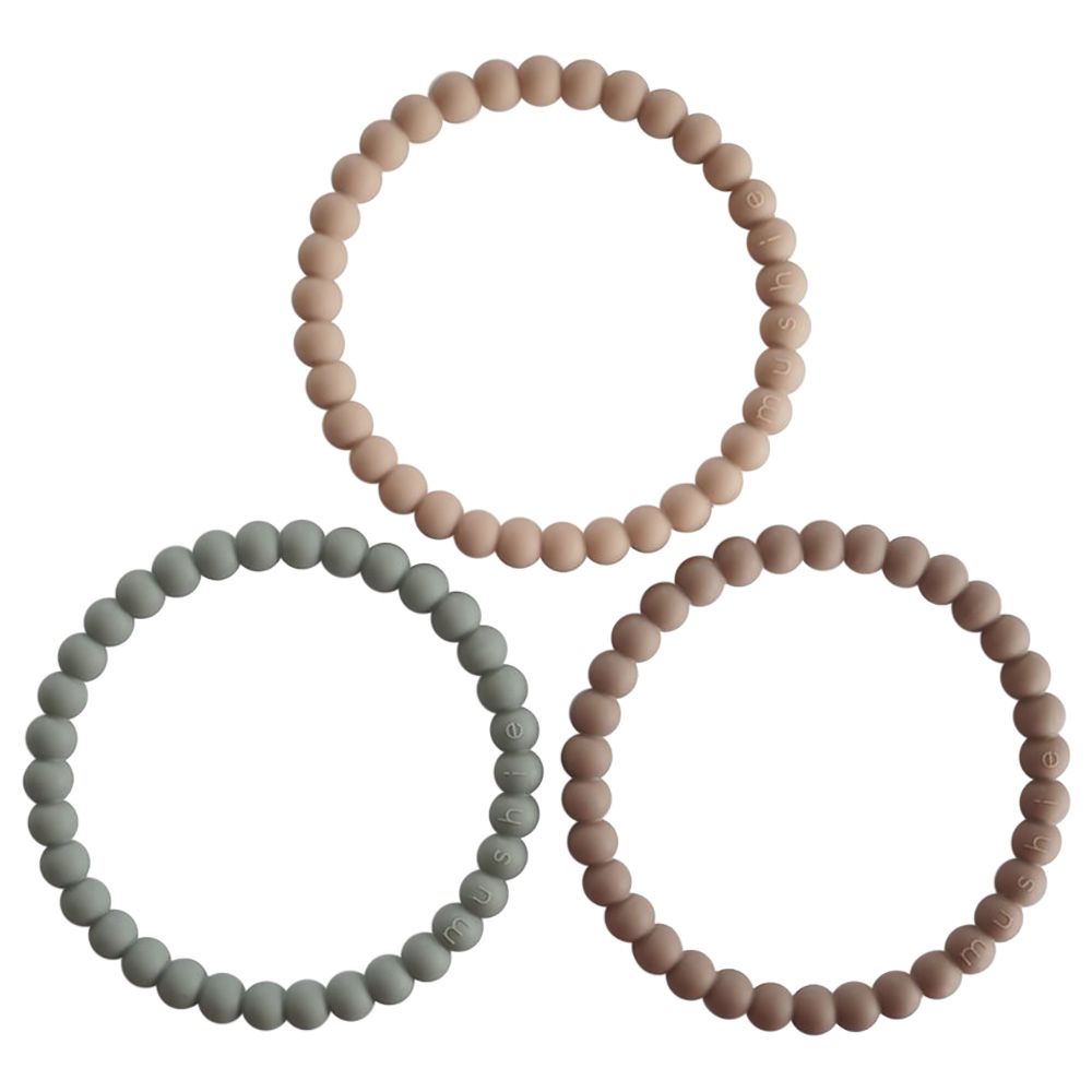 Mushie - Silicone Pearl Teether Bracelets - Clary Sage,Tuscany,Desert Sand