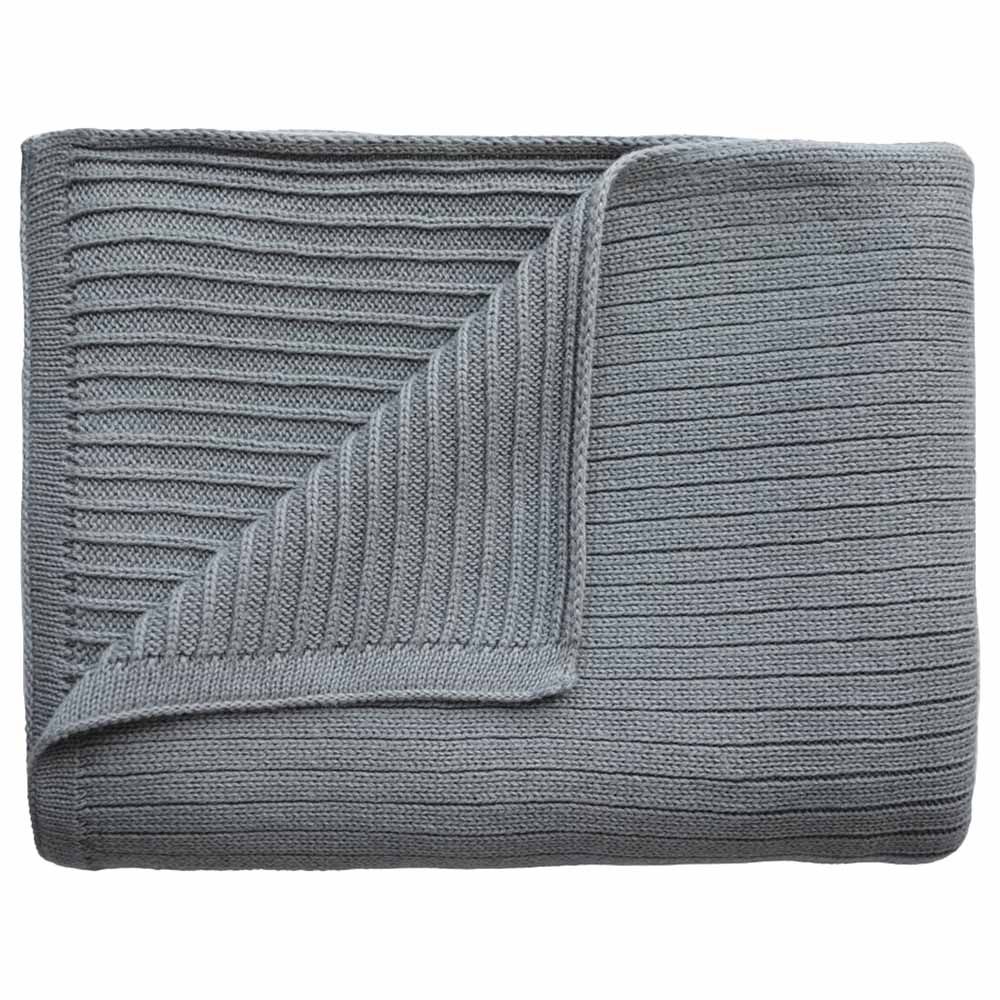 Mushie - Knitted Baby Blanket - Ribbed Gray Melange