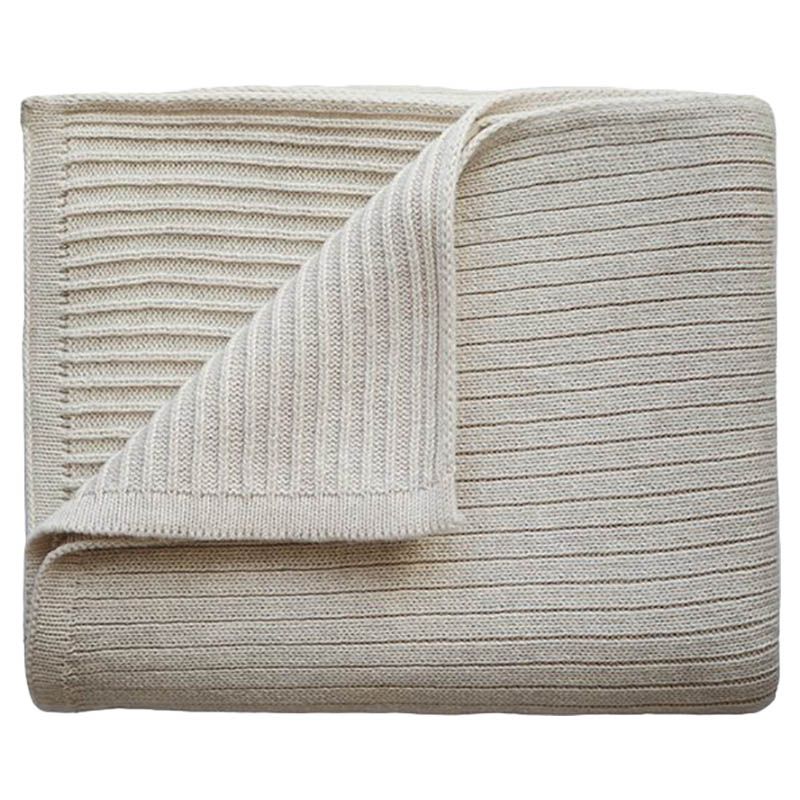 Mushie - Knitted Baby Blanket - Ribbed Beige Melange