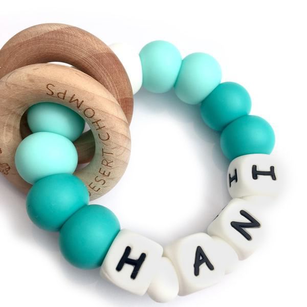 Desert Chomps - Personalized Teether Ringlet - Aqua