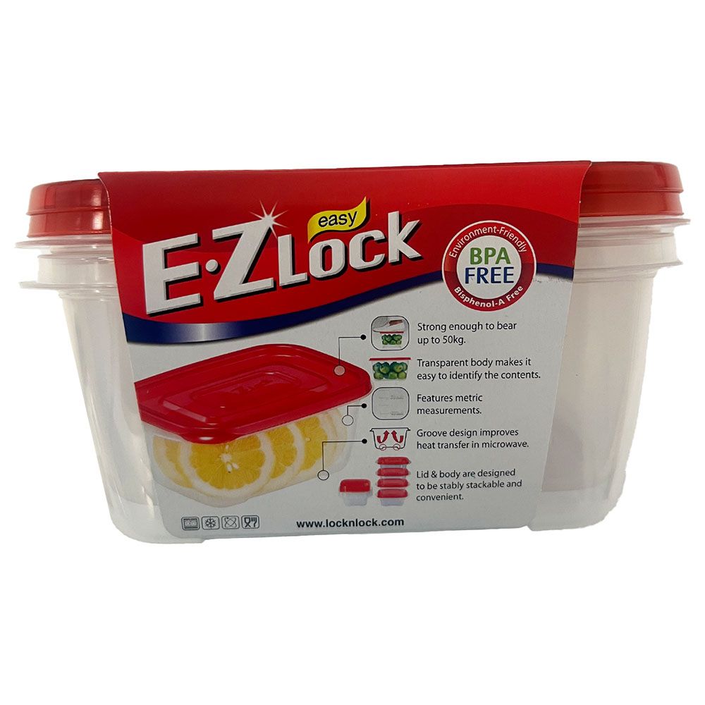 LocknLock - Ezlock Rectangle Container 1320ml - Red - 2pcs