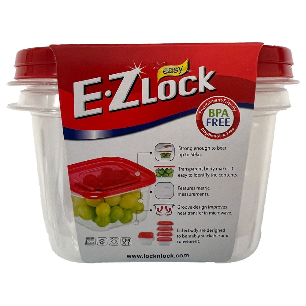 LocknLock - Ezlock Square Container 970ml - Red - 2pcs