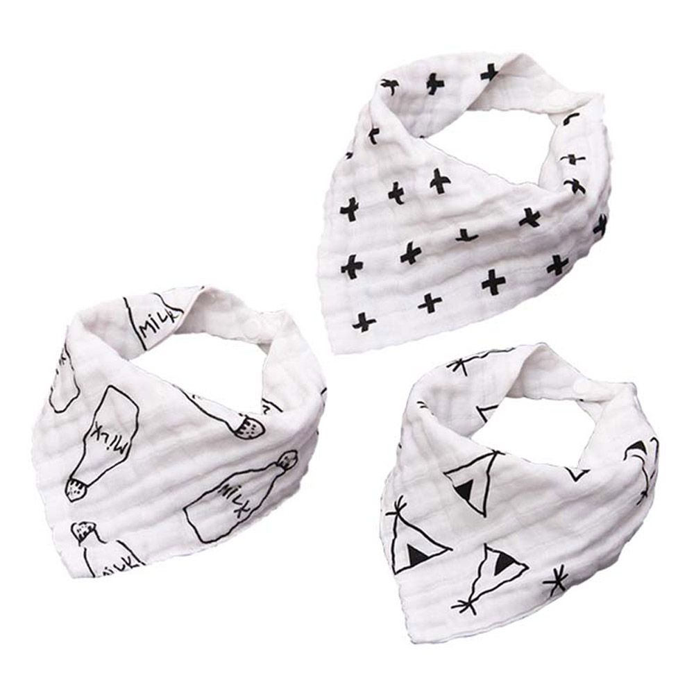 Eazy Kids - Muslin Bandana Bibs - Set of 3- Black & White