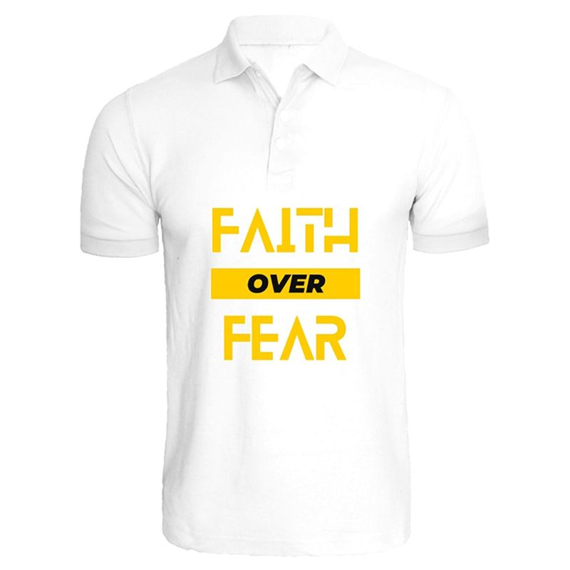 BYFT - Faith Over Fear Printed Cotton Polo T-Shirt - White