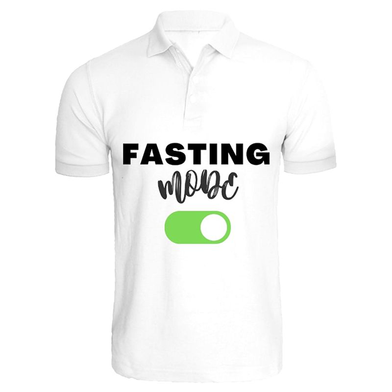 BYFT - Fasting Mode On Printed Cotton Polo T-Shirt - White