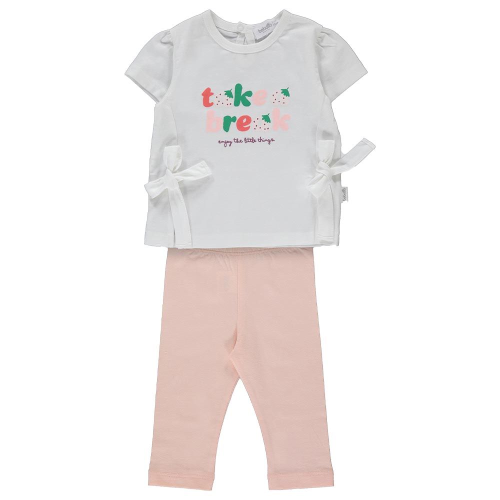 Bebetto - 2pc-Set - Baby Girl Top & Pants - White/Peach