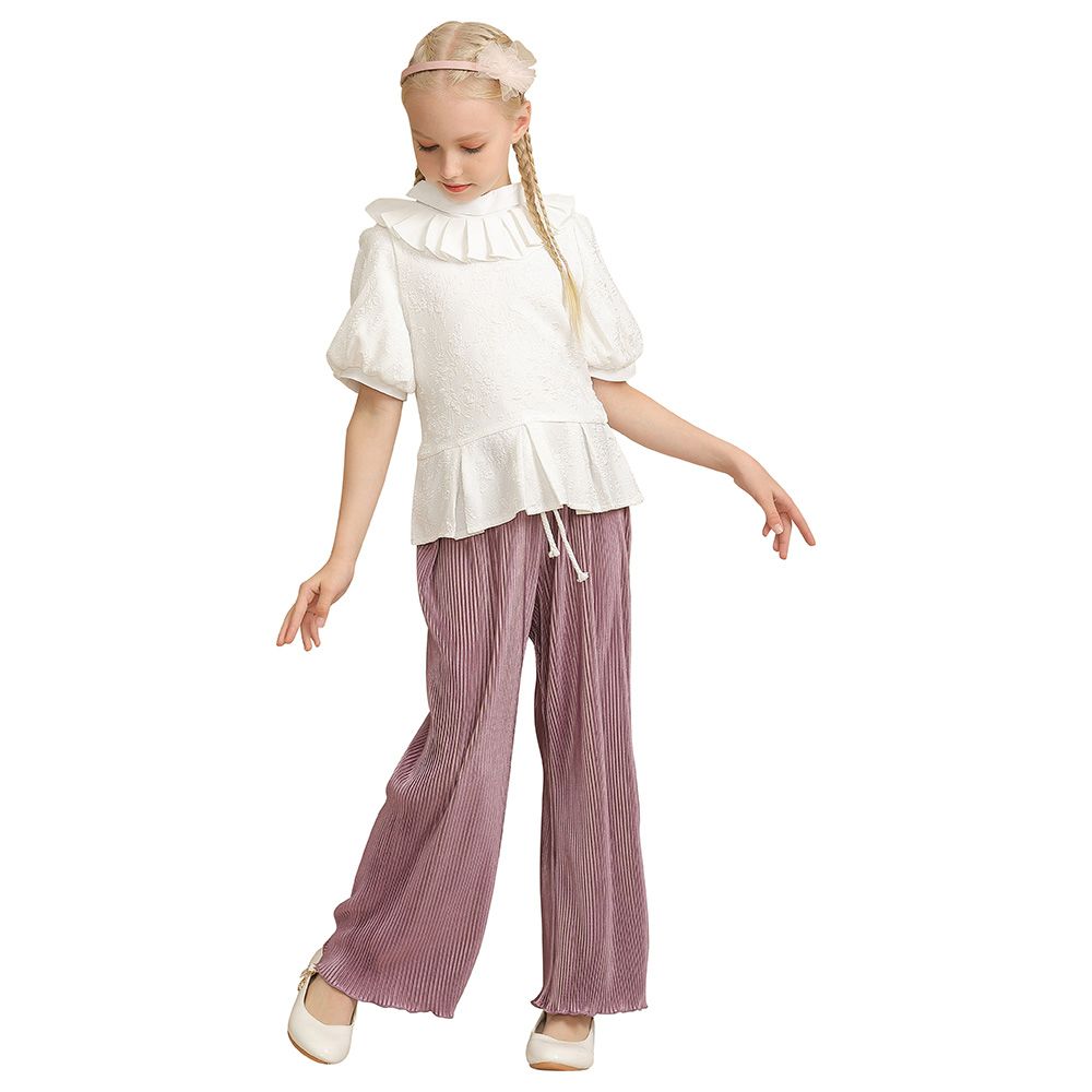 Le Crystal - 2pc-Set - Girl Top & Pants - White/Purple