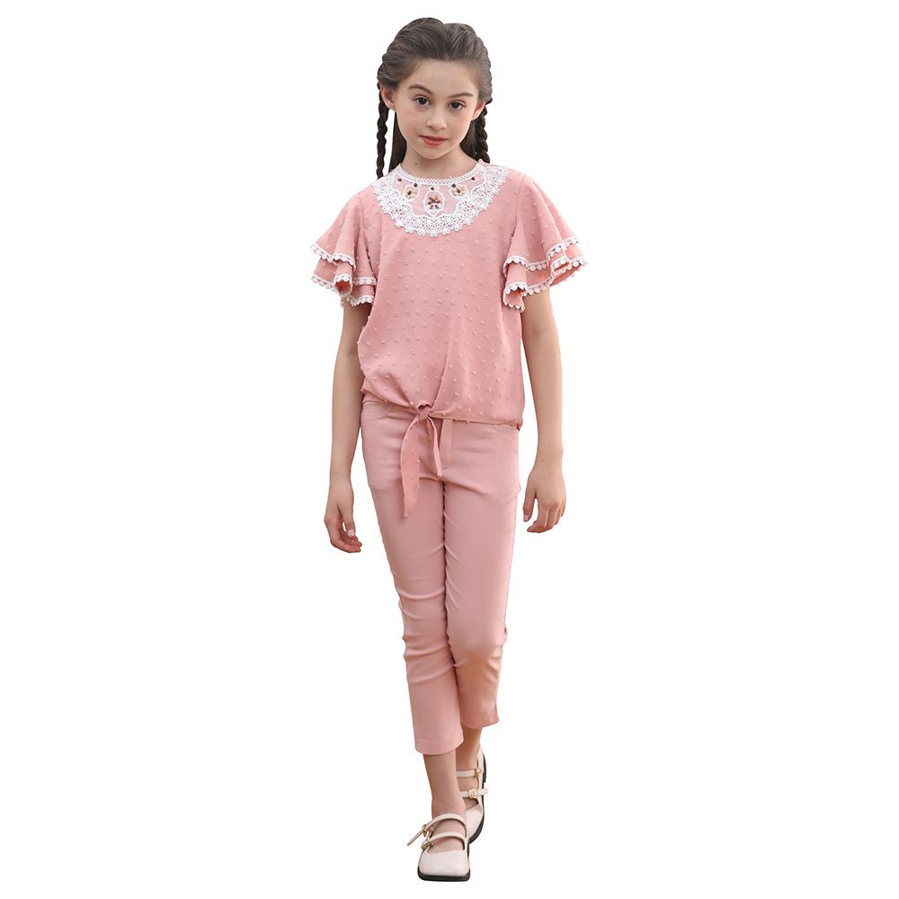 Le Crystal - 2pc-Set - Girl Top & Pants - Pale Chestnut