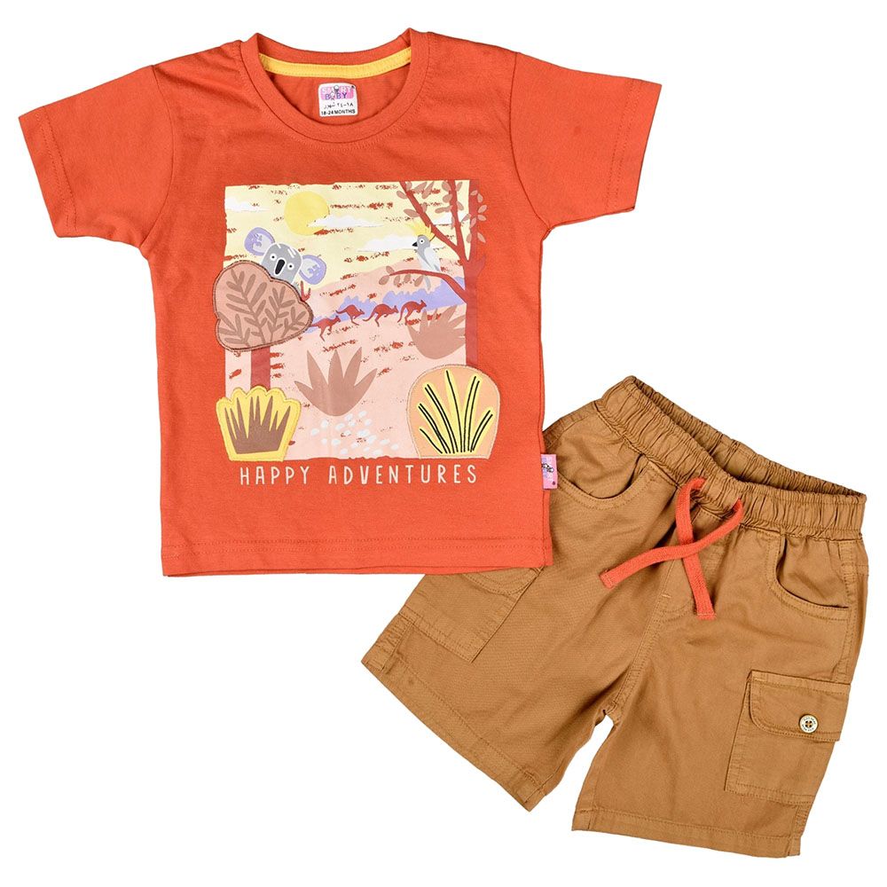 Smart Baby - 2pc-Set - Printed T-Shirt & Bermuda - Rust