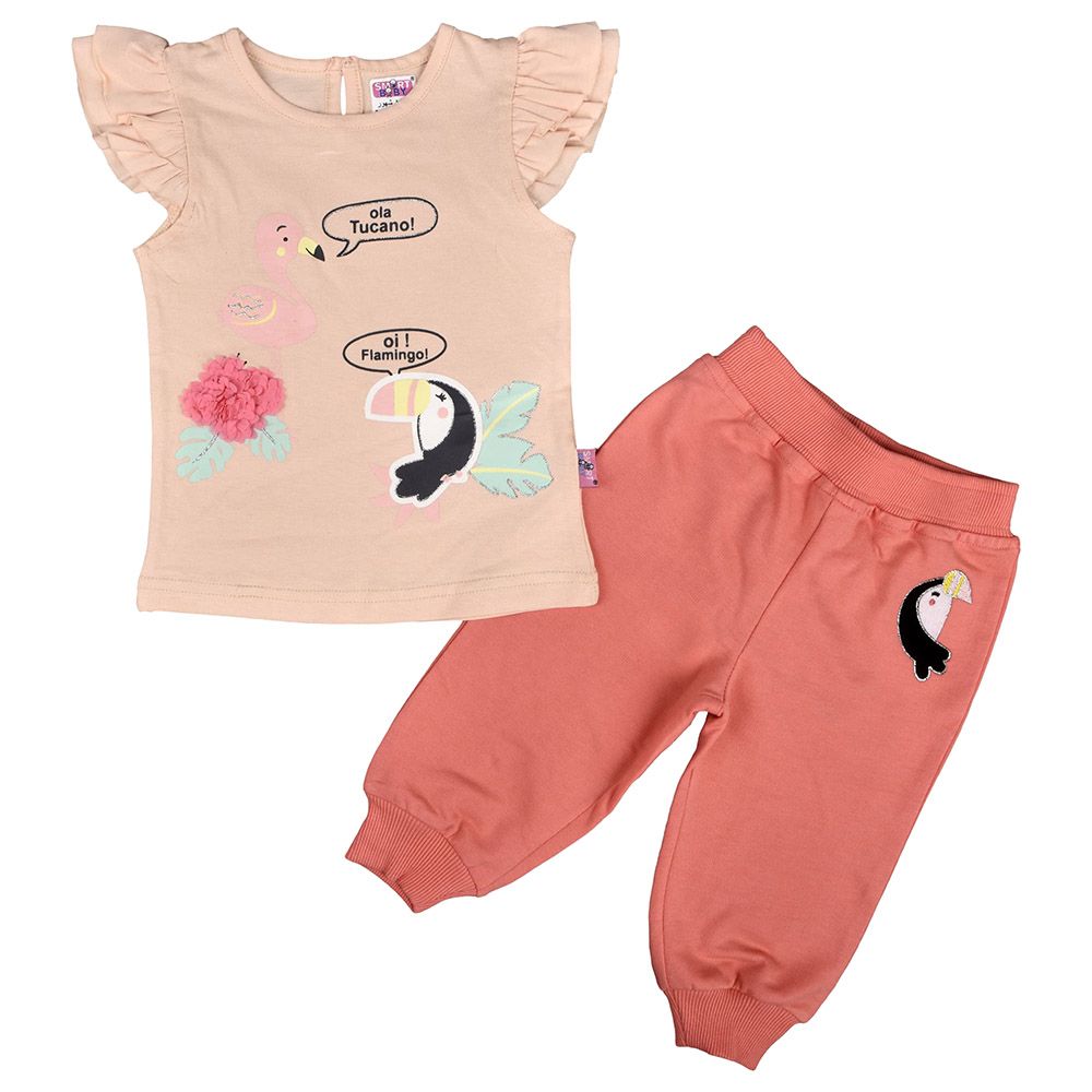 Smart Baby - 2pc-Set - Baby Girl Top & Joggers - Peach