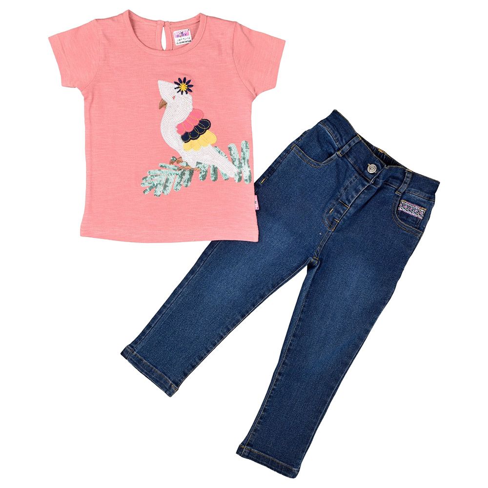 Smart Baby - 2pc-Set - Baby Girl Top & Denim Pants - Pink