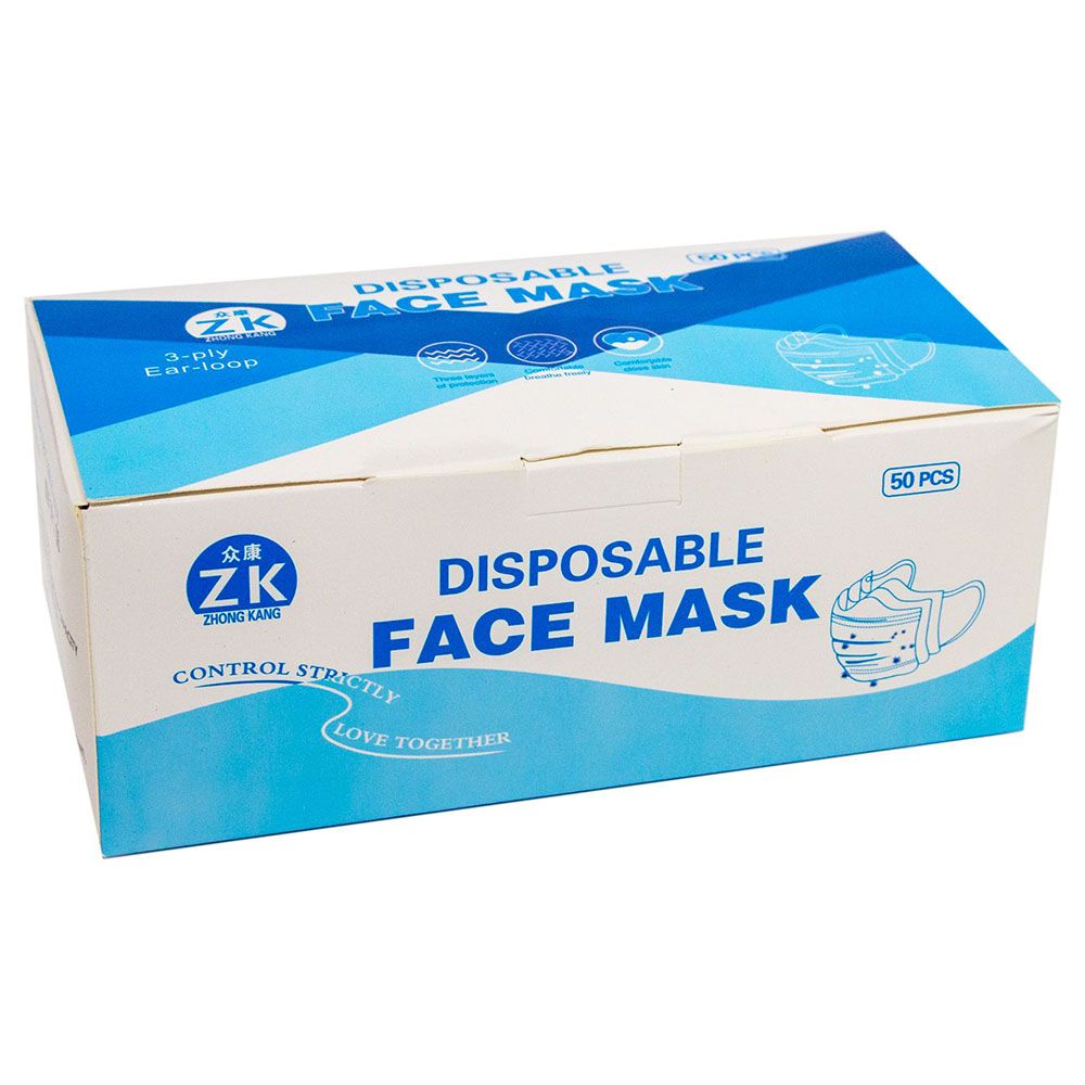 ZK 50pcs Disposable 3 Ply Face Mask Blue