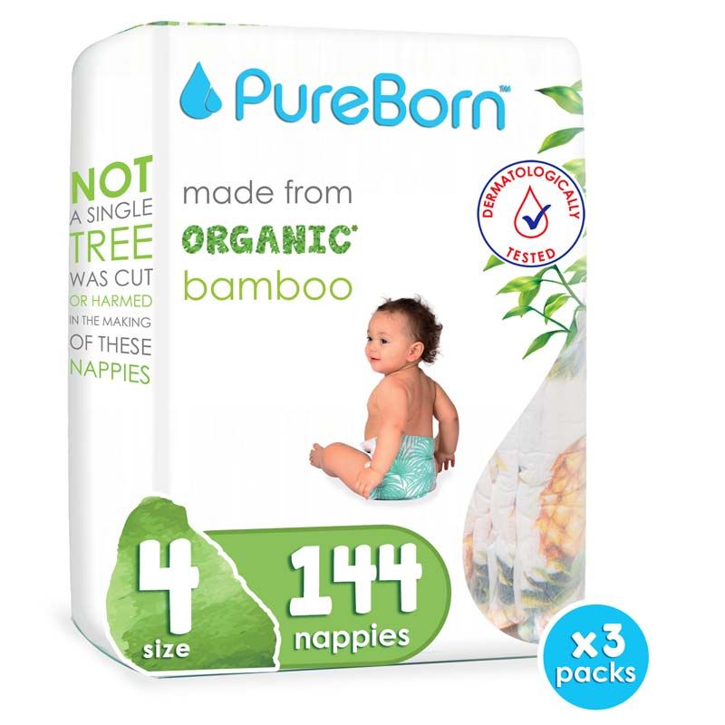 Pureborn Size 4 Double Pack 7-12kg Nappy 48's x 3 Bundle - Assorted