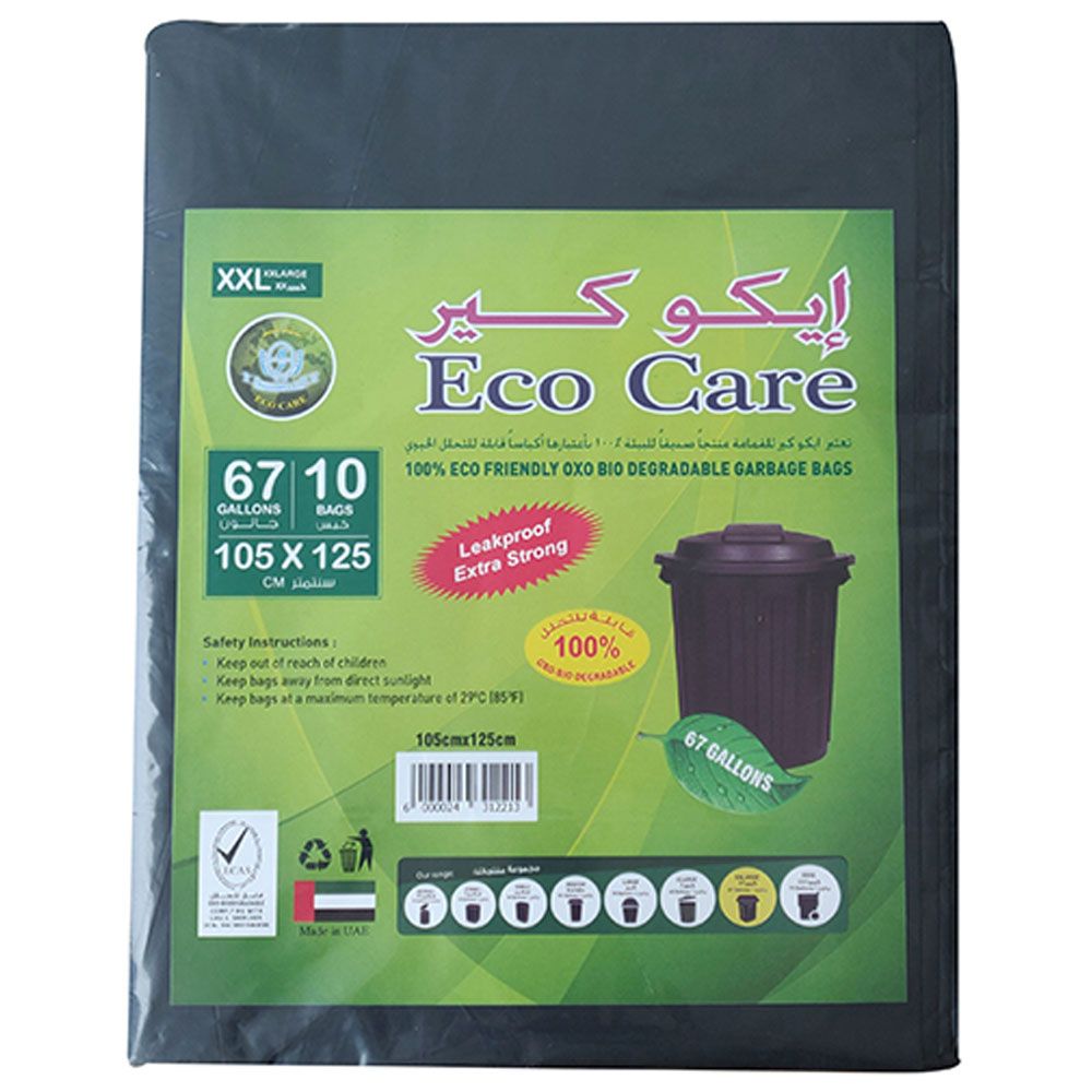 Eco Care - Black Garbage Bag Sheet - 10 Bags - 67 Gallon