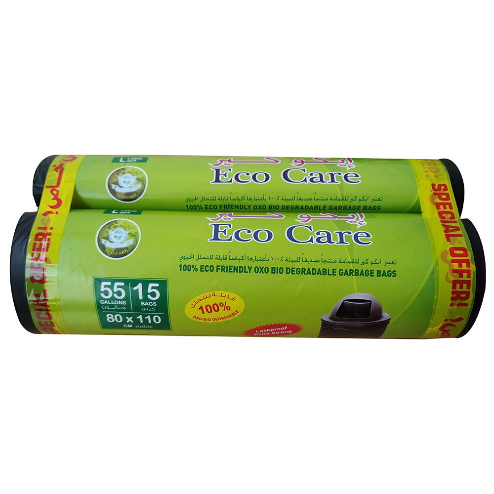 Eco Care - Black Garbage Bag Roll - 15 Bags - Pack of 2