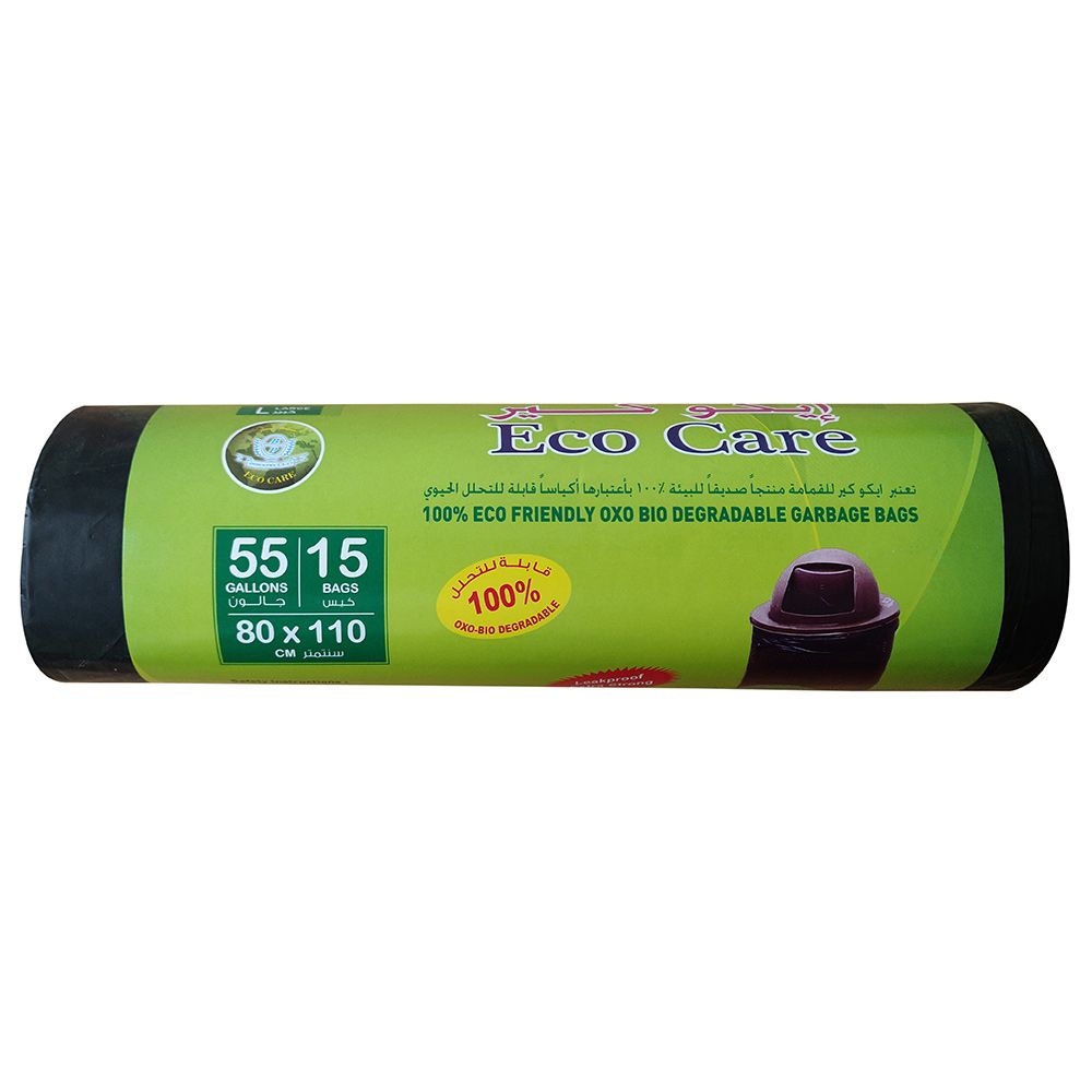 Eco Care - Black Garbage Bag Roll - 15Bags - 55 Gallon