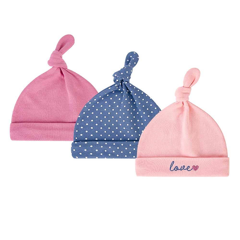 Hudson Childrenswear - 3pc-Set - Cotton Caps Set - Pink Polka