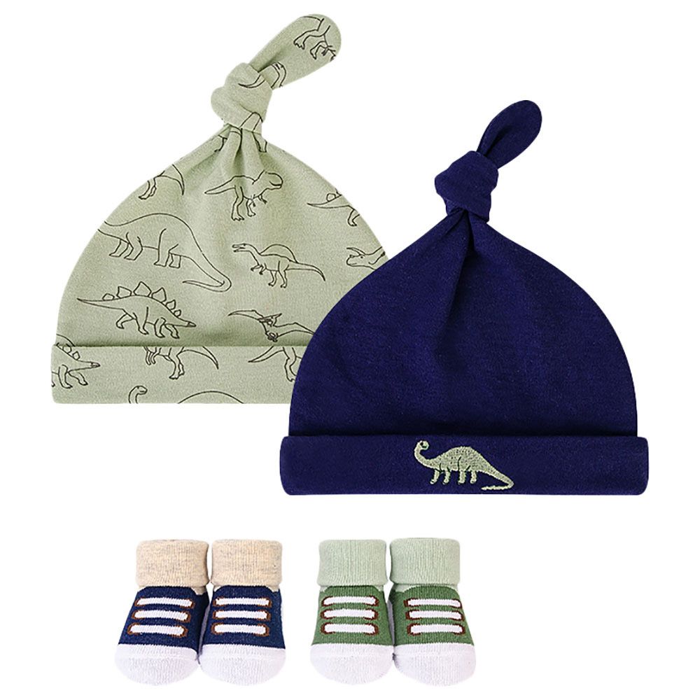 Hudson Childrenswear - Knot Hat & Socks - Pack Of 4 - Little Dino