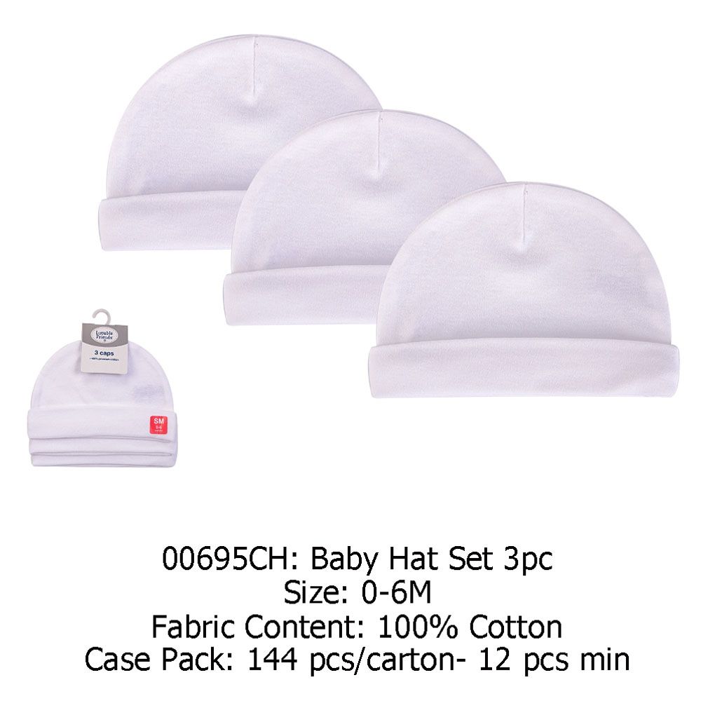 Hudson Childrenswear - Cotton Caps - Pack of 3 - White