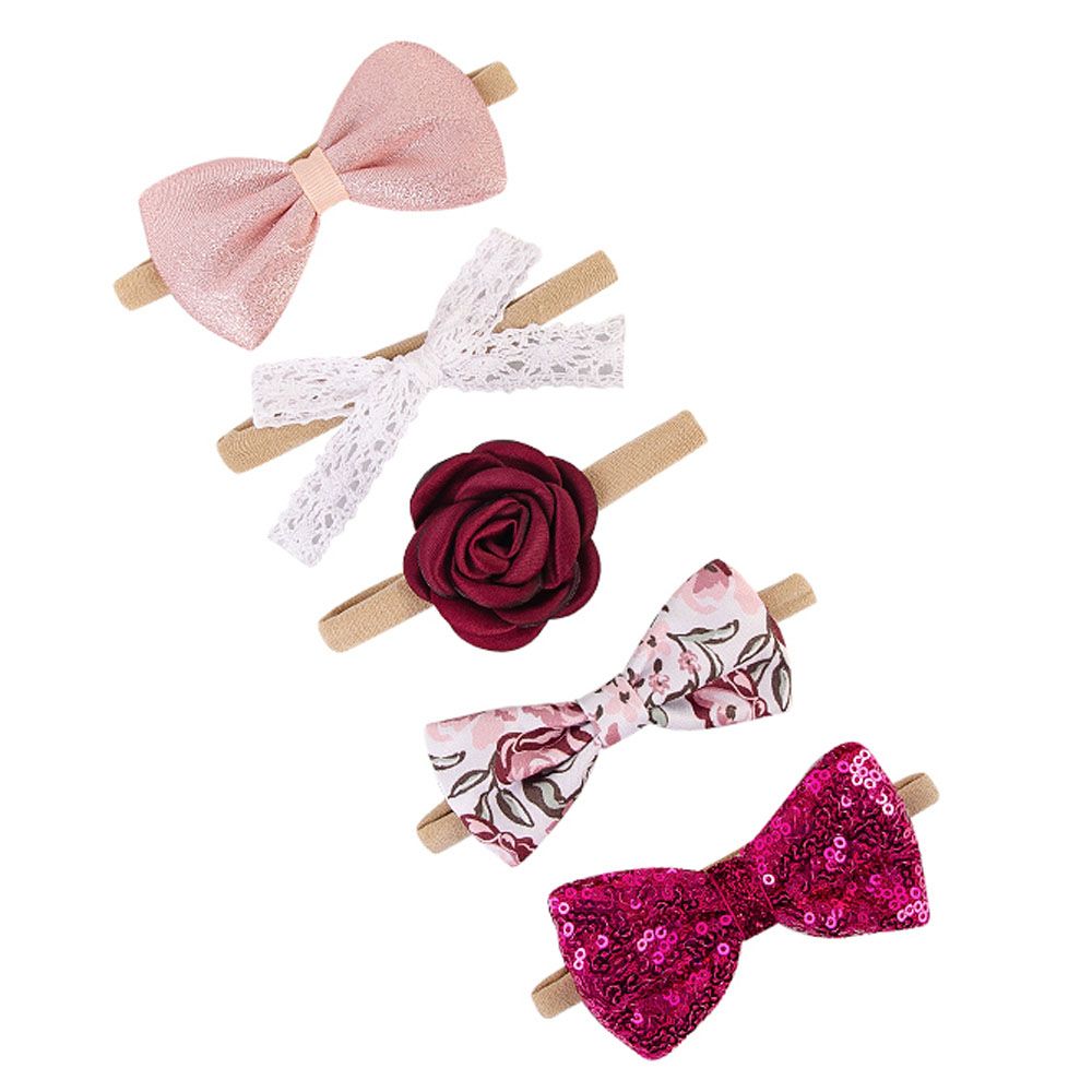 Hudson Childrenswear - Bow Headbands - Pack of 5 - Viva Magenta