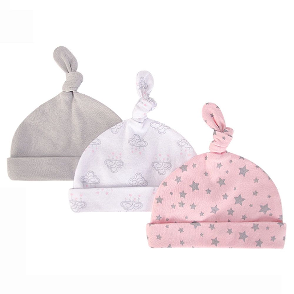 Hudson Childrenswear - Knot Hats - Pack of 3 - Pink Clouds