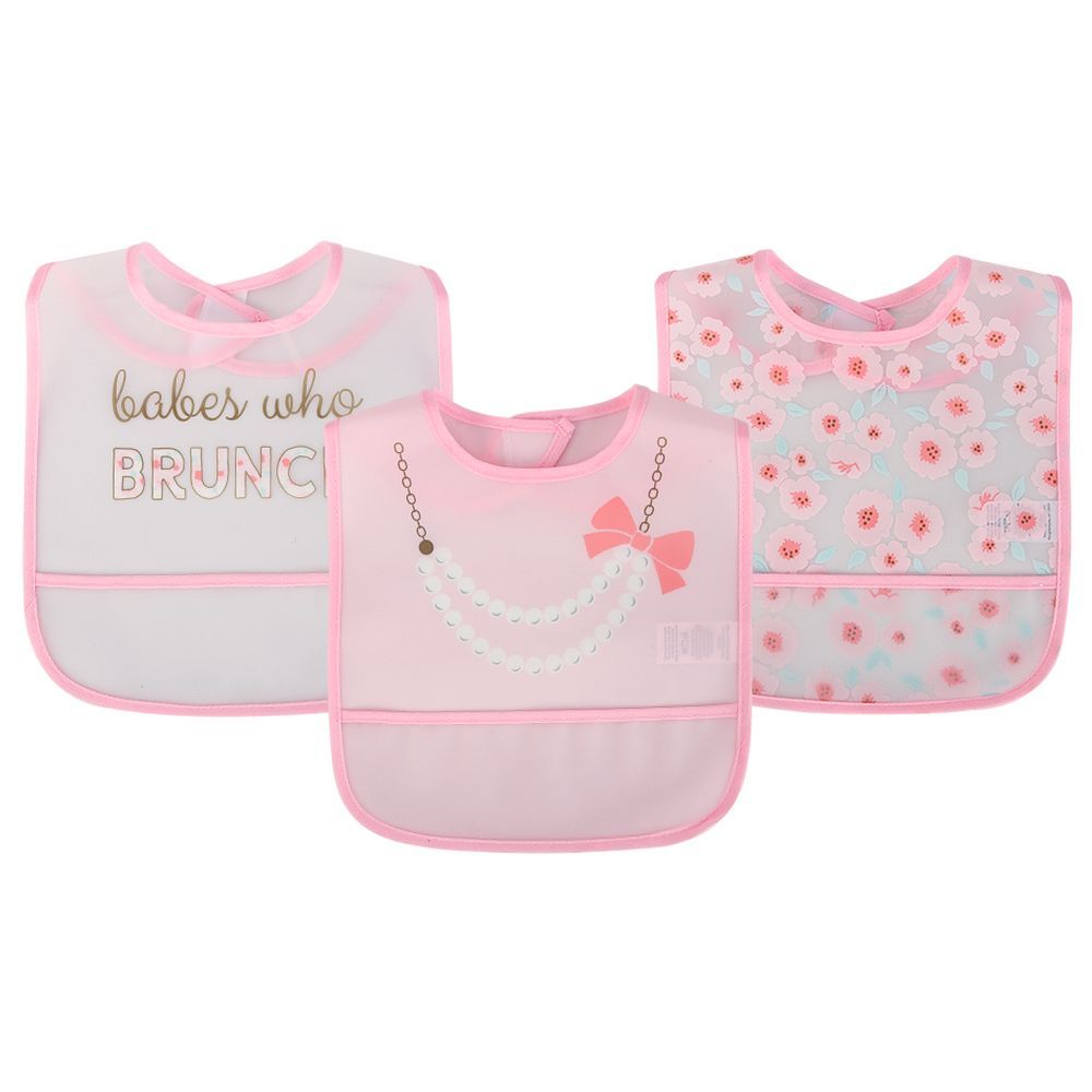 Waterproof PEVA bibs Pack of 3 - Pink