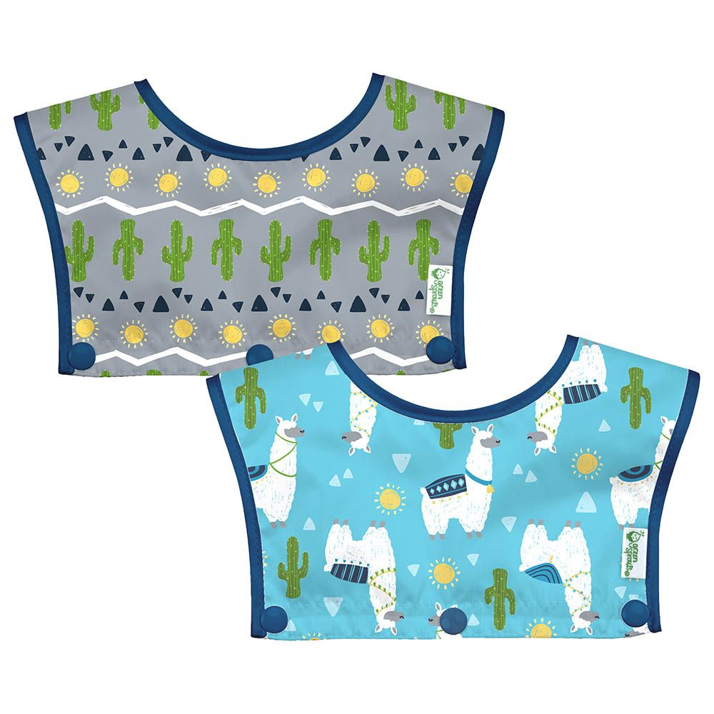 Green Sprouts - Snap & Go Silicone Bib 2Pcs-Set Aqua Llamas