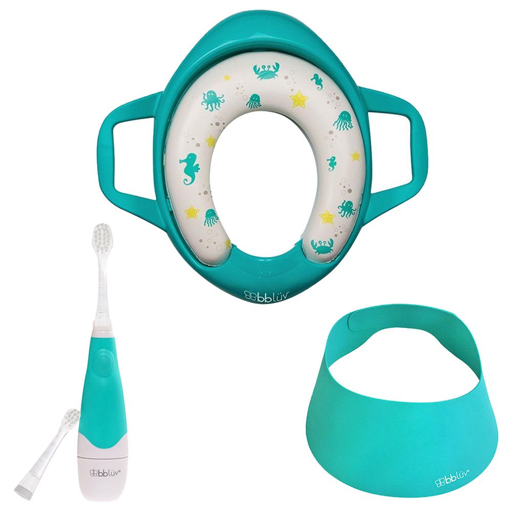 Bbluv - Bath Cap + Baby Toothbrush + Toilet Seat - Aqua