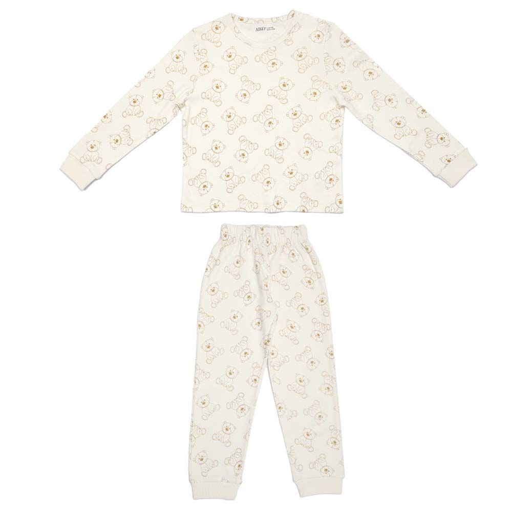 Aiko - 2pc-Set - Kids Bear Print T-Shirt & Pyjama - White