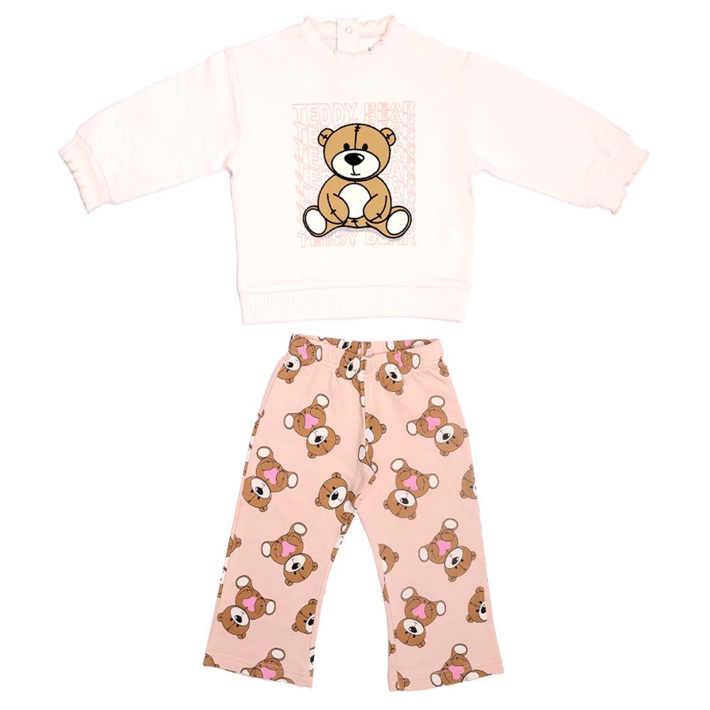 Aiko - 2pc-Set - Kids Sweat Top & Wide Leg Pants - Beige