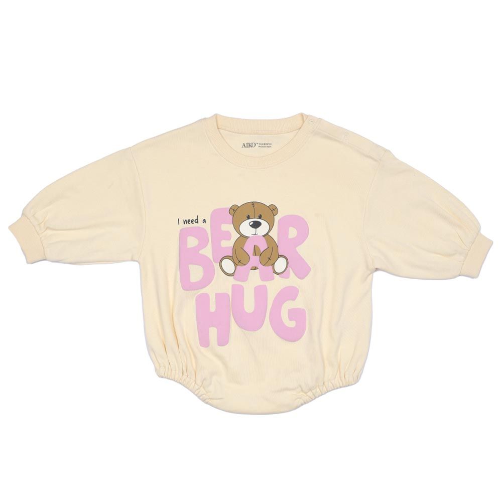 Aiko - Baby Bodysuit W/Bear Print - Beige