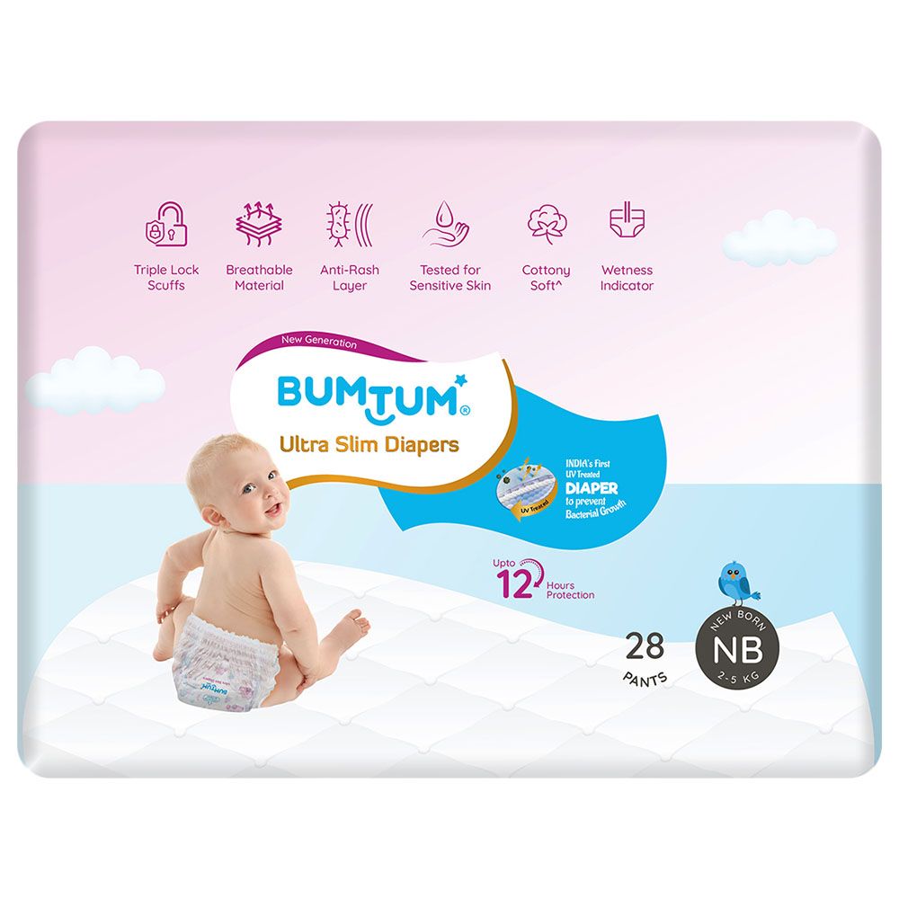 Bumtum - Ultra slim Baby Pant Style Diapers - Newburn - Count 28 