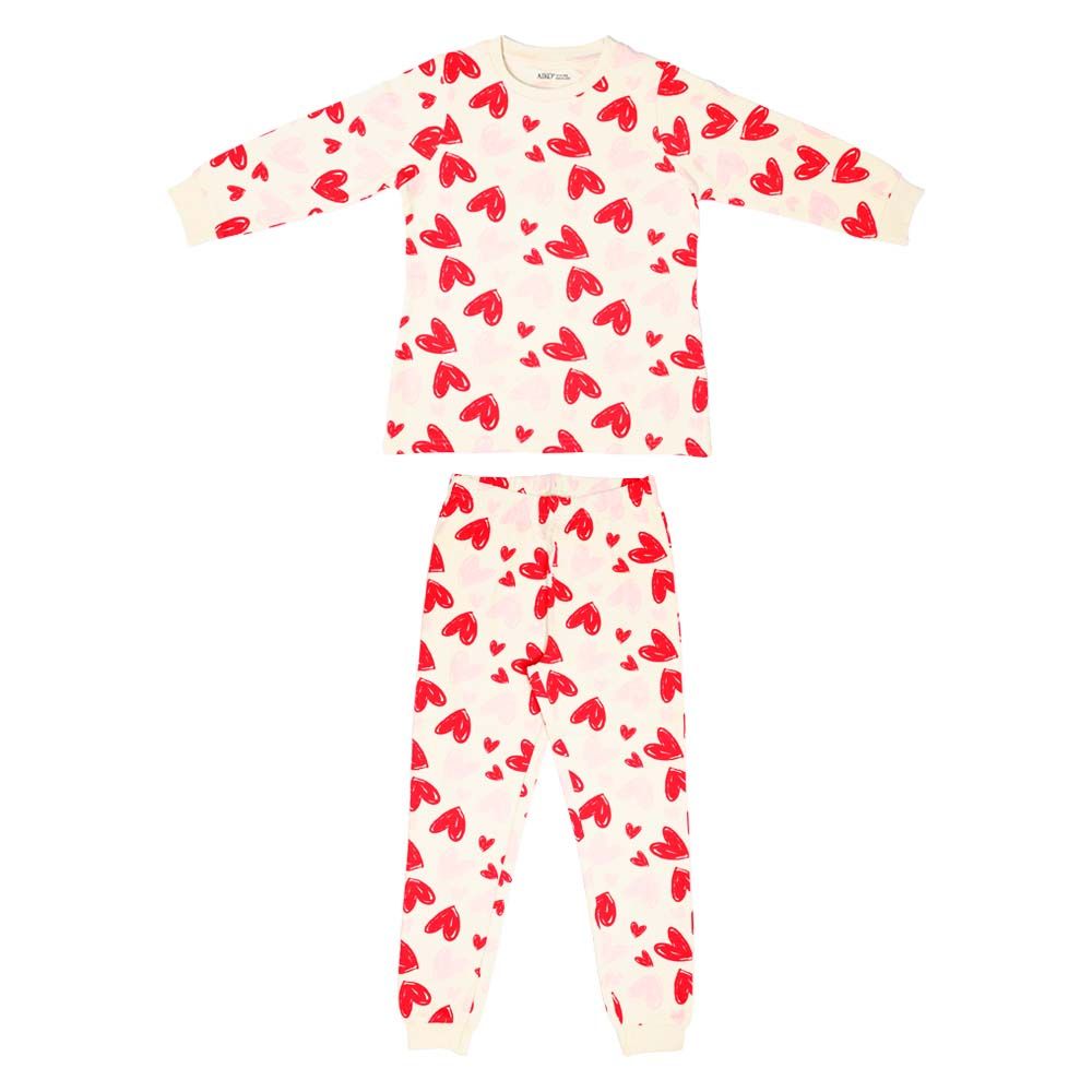 Aiko - 2pc-Set - Girls Heart Print T-Shirt & Pyjama