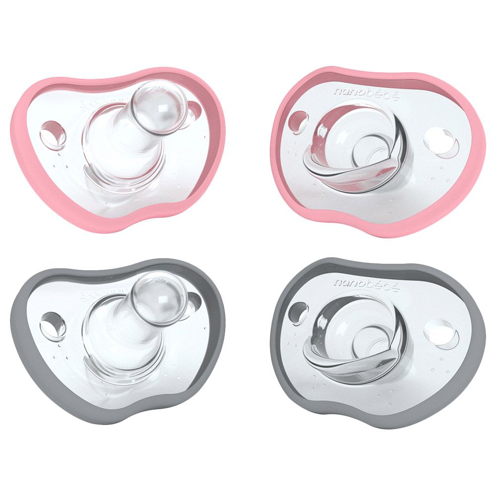 Nanobebe - Flexy Pacifier 3M+ Pack Of 4 - Pink & Grey