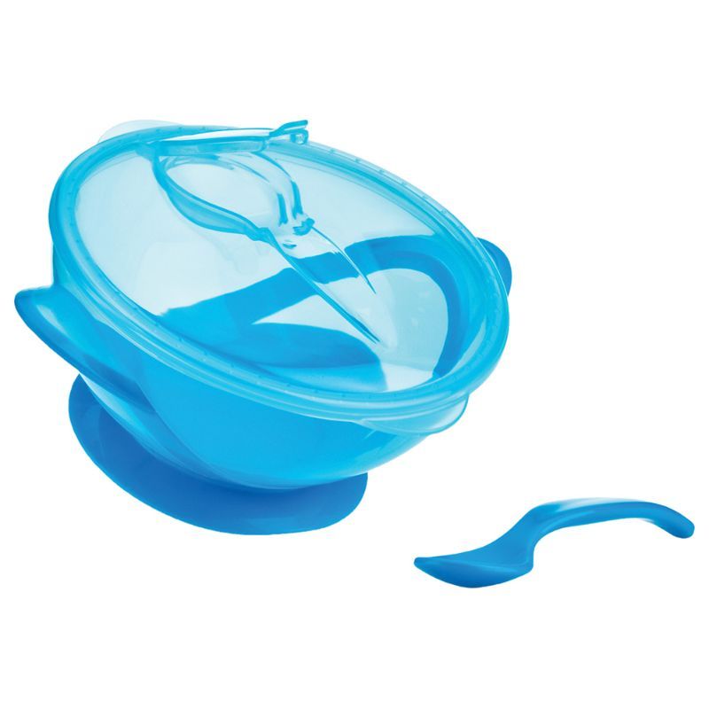 Nuby - Suction Bowl With Spoon And Lid - Blue 