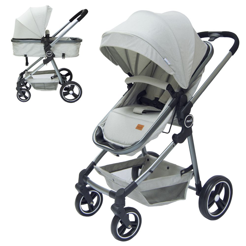 MOON - Pro 2 in 1 Convertible to Carrycot Reversable Stroller - Light Grey