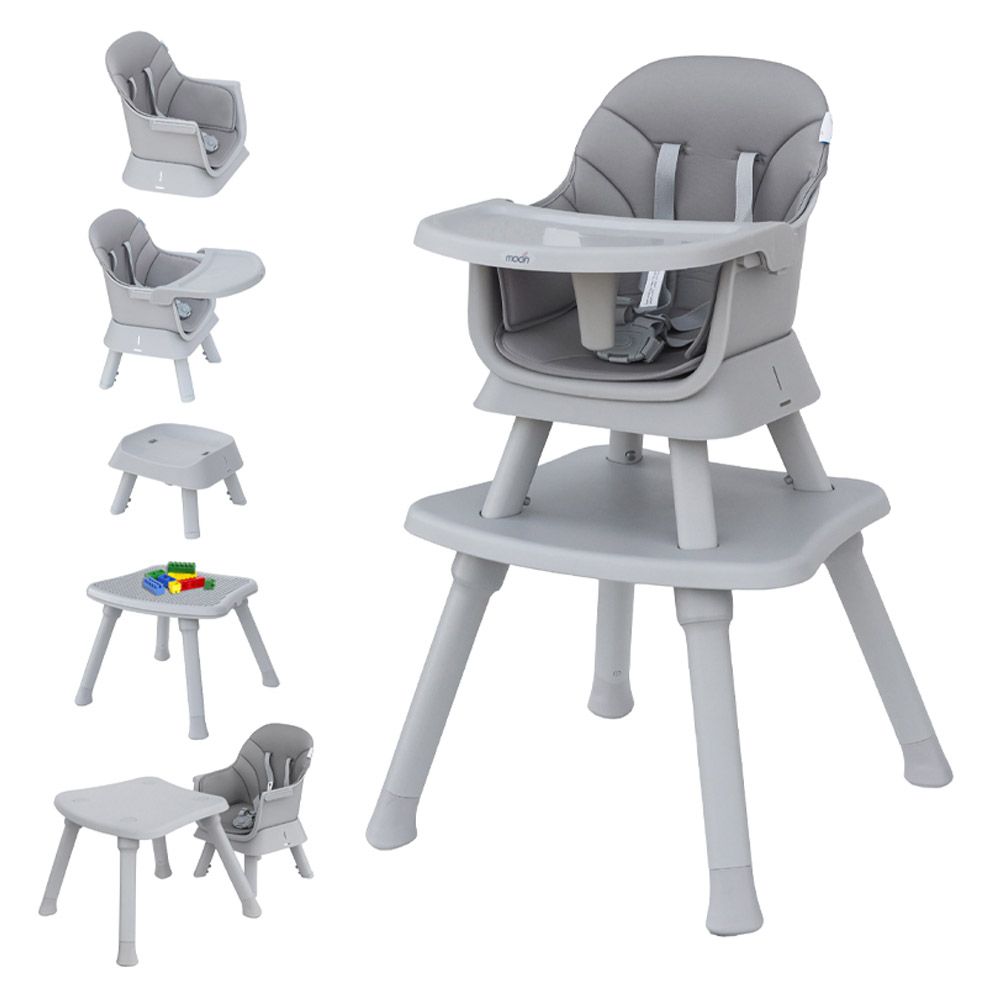 MOON - 6-In-1 High Chair W/ Safety Harness & Belt - Grey