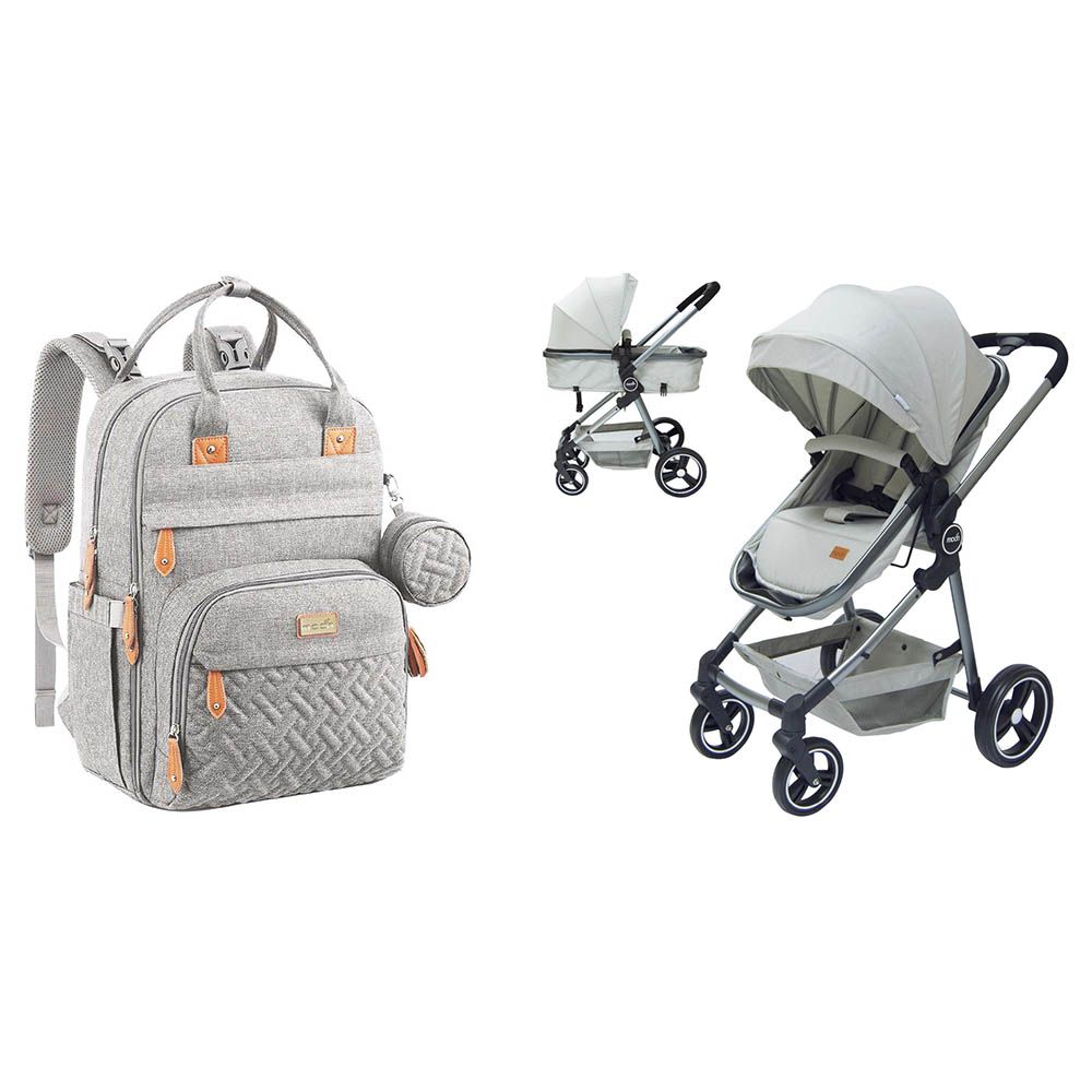 Moon - Pro 2-in-1 Stroller + Kary Me Diaper Bag - Light Grey