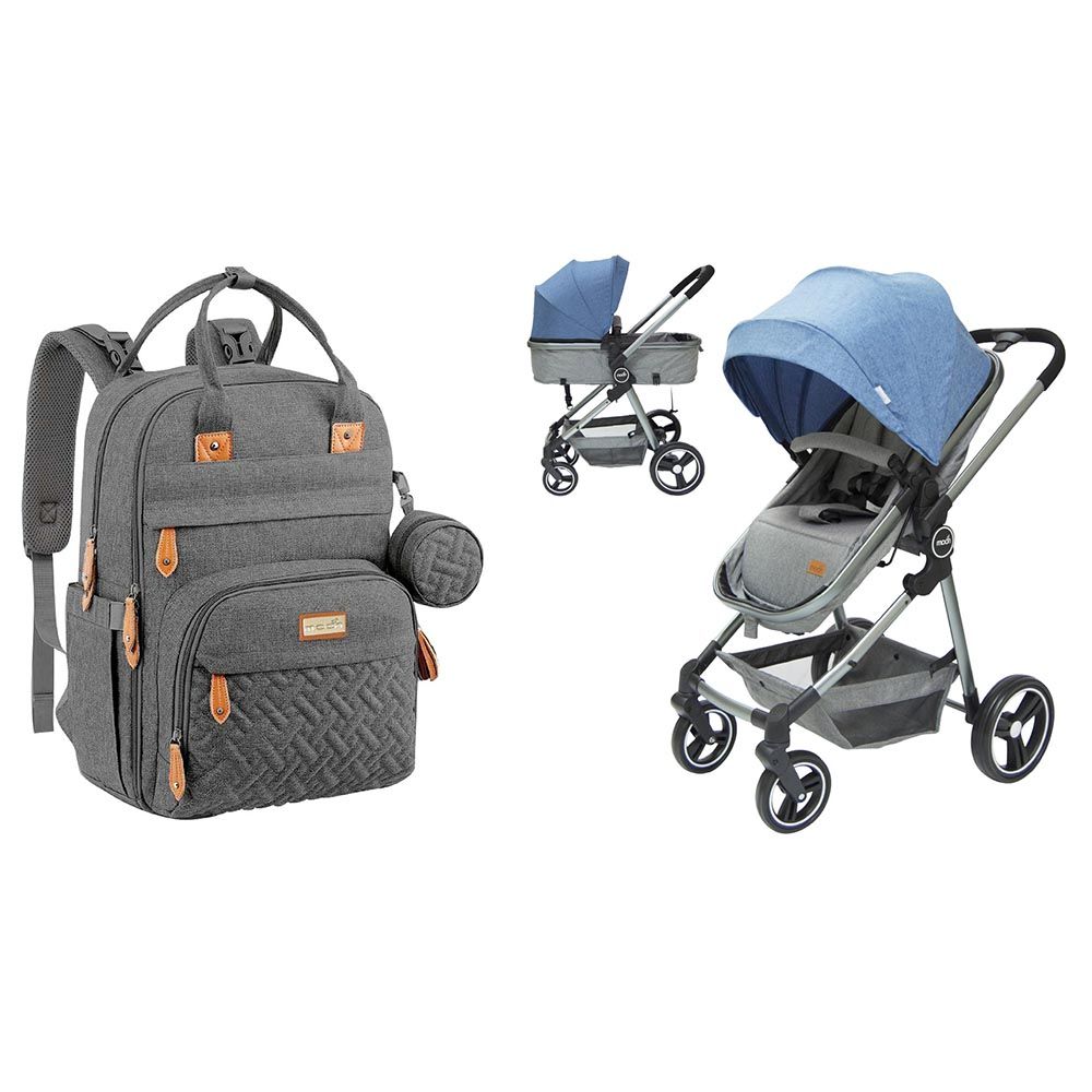 Moon - Pro 2-in-1 Stroller - Blue + KaryMe Diaper Bag - Grey