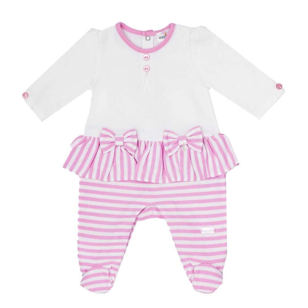 Moon - 100% Cotton Footed Sleepsuit - Pink Stripes