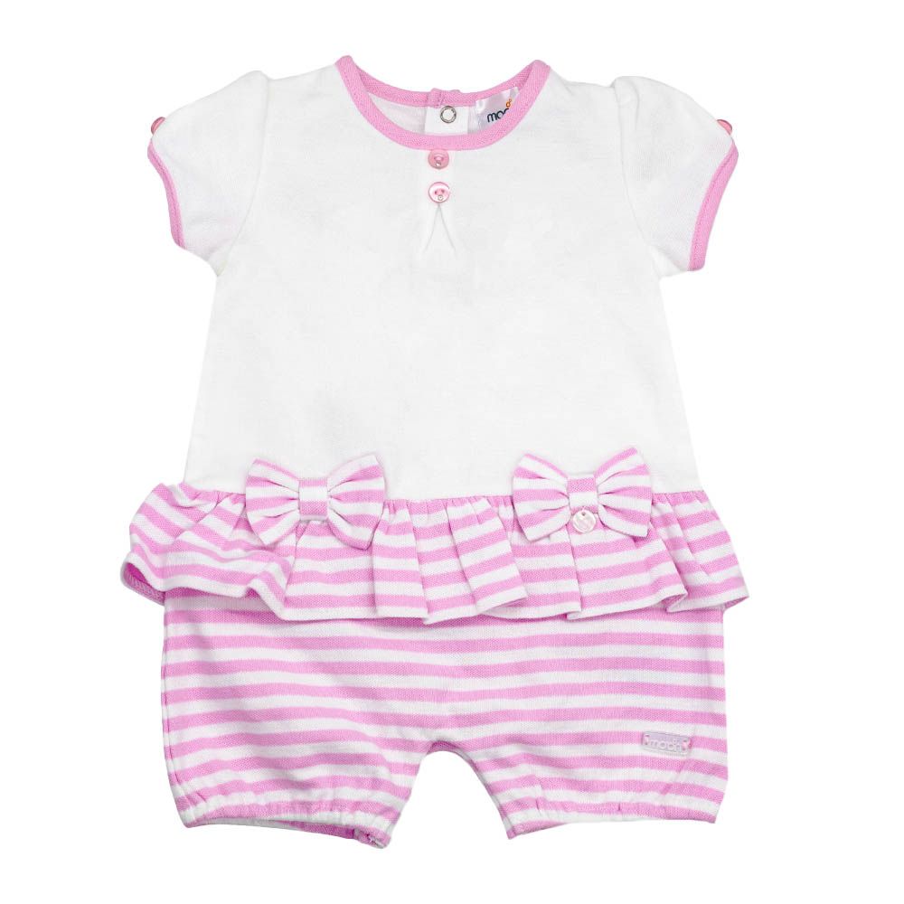 Moon - 100% Cotton Romper - Pink Stripes