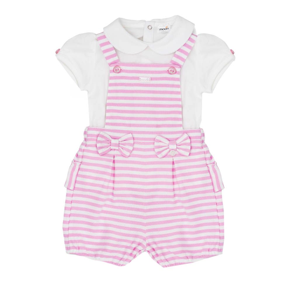 Moon - 2pc-Set - 100% Cotton Collar Top & Dungaree Stripes