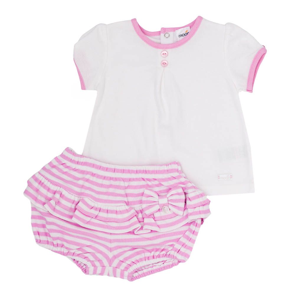 Moon - 2pc-Set - 100% Cotton Top & Bloomer - Pink Stripes