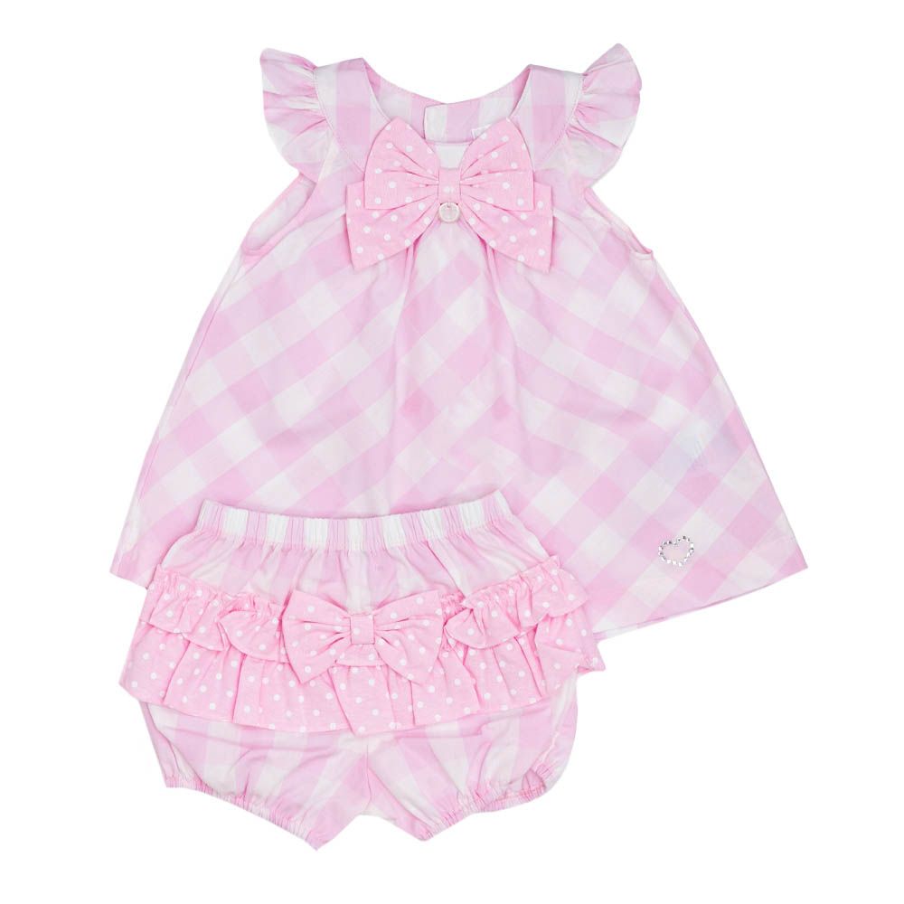 Moon - 2pc-Set - 100% Cotton Dress & Bloomer - Pink Gingham